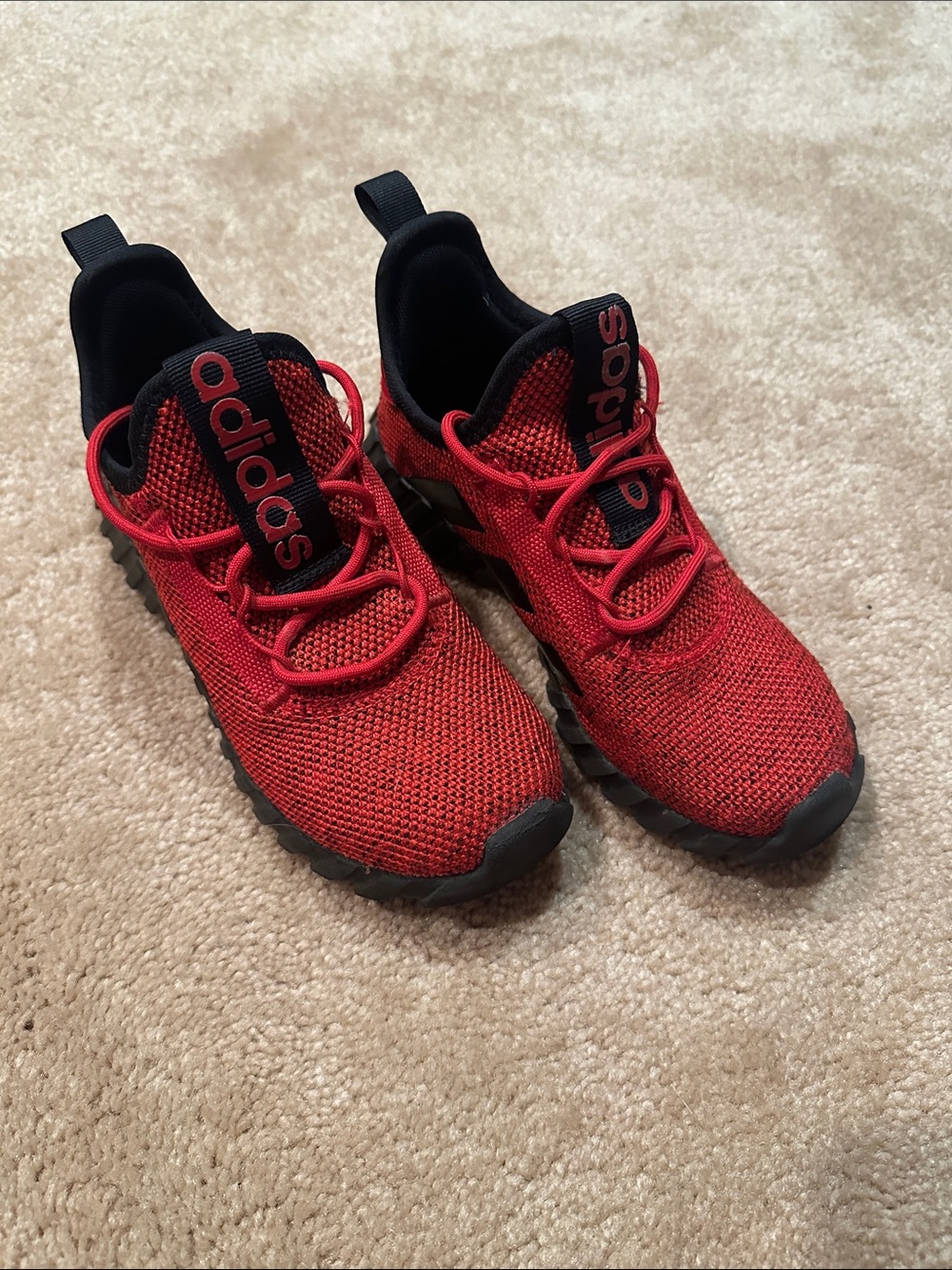 adidas Kids Red and Black Athletic Knit Sneakers